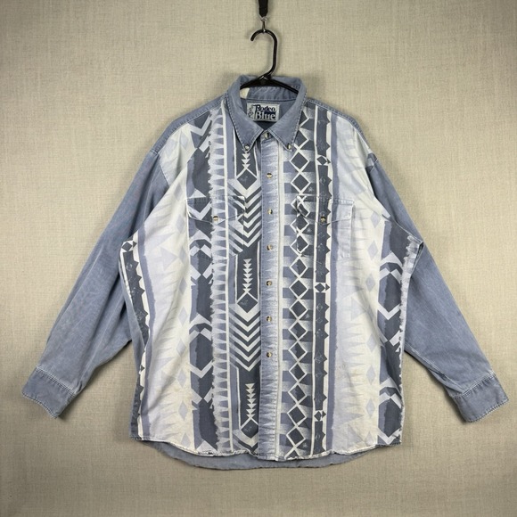 Roper Other - Roper Shirt Mens XXL Western Blue Aztec Vintage Made USA Cotton Denim 80s 90s